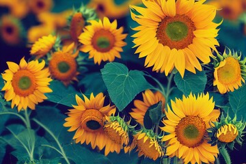 Plakat sunflowers close up. Generative AI