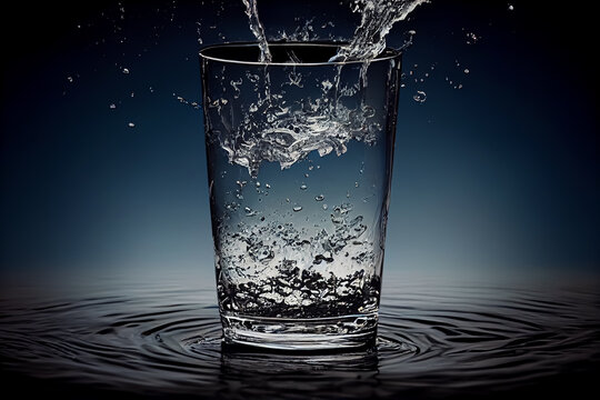 VASO DE AGUA SALPICANDO. IA GENERATIVA. COLOR. HORIZONTAL