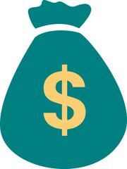 Green Dollar money bag bank sign icon on white background