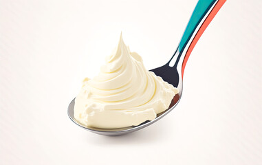 Spoon of Whipped Mascarpone Cheese Cream 