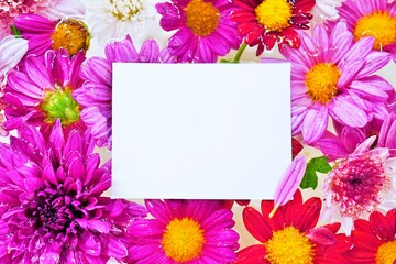 水に浮かんだ赤い菊の花を背景にした涼しげなタイトル枠のモックアップ