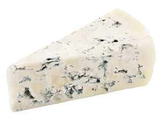 Slice of soft blue cheese with mold isolated on transparent background