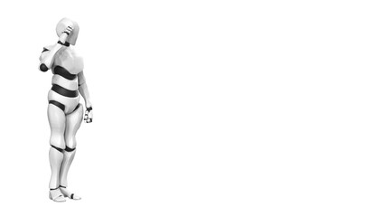 Detailed appearance of the gold-black AI robot under white background. Concept 3D CG of automatic operation, optimization and block chain. PNG file format.