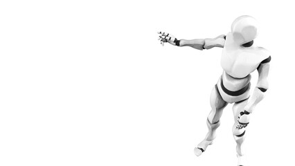 Detailed appearance of the gold-black AI robot under white background. Concept 3D CG of automatic operation, optimization and block chain. PNG file format.