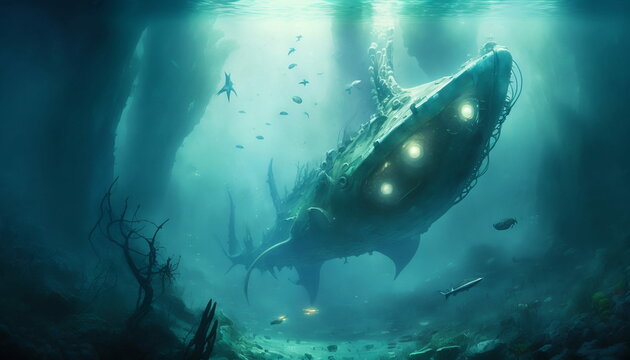 Alien fish/ship in an alien ocean