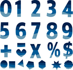 set of numbers vector blue sea water wave color one two three four three four five six seven eight nine zero