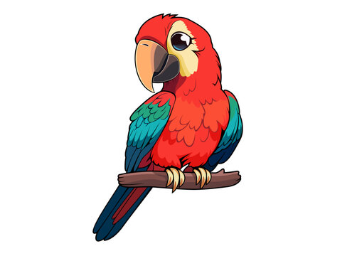 Cute Vector cartoon Green-winged macaw ara parrot sticker
