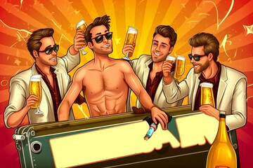 Friends celebrating bachelor party - Freunde feiern Junggesellenabschied. Generative AI