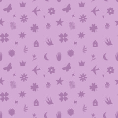 Doodle cute hand drawn seamless pattern, perfect for textile or paper design. Vector illustration