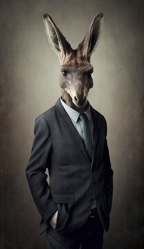 Portrait of a Kangaroo in a Business Suit, Ready for Action. GENERATED AI.