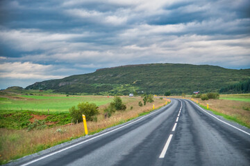 Driving along the beautiful roads of Iceland in summer season