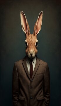 Portrait of a Rabbit in a Business Suit, Ready for Action. GENERATED AI.