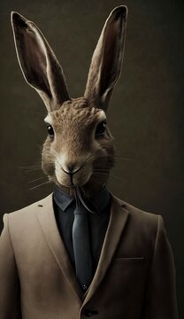 Portrait of a Rabbit in a Business Suit, Ready for Action. GENERATED AI.