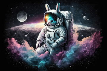 Bunny astronaut exploring galaxy, generative ai