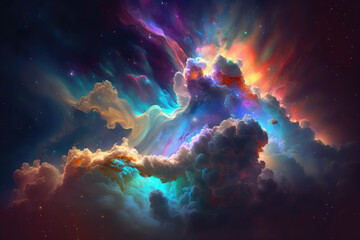 Elegant design of colorful gas clouds in space, generative ai