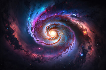 Galaxy with vibrant hues of pink and blue, generative ai