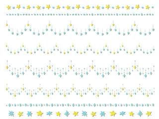 レトロチックな流れ星のライン・飾り罫ペン画イラストセット