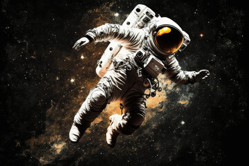 Priceless astronaut flying through space with twinkling stars, generative ai