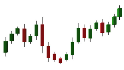 Green and red stock price history candles. 3d rendered 8k illustration isolated on alpha channel transparency png