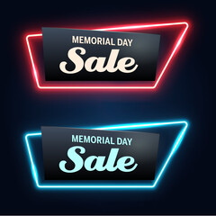 Memorial Day Sale Neon Vector Banners
