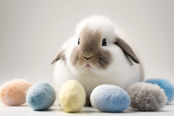 Cute bunny and fluffy eggs Easter generative ai