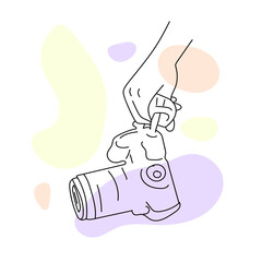 Hands holding photo camera. Hand drawn of Photographer. Linear style. Vector illustration