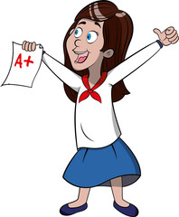 Niña recibiendo sus calificaciones.