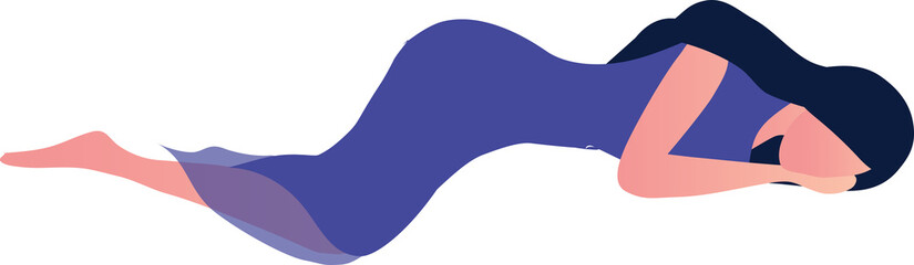 Healthy sleep concept, beautiful woman sleeping happily on bed at night on png background