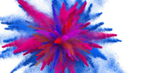 Explosion of coloured Holi powder on a transparent background
