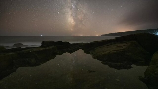 Milky Way Galaxy reflecting in a tide pool from Acadia National Park Maine 
