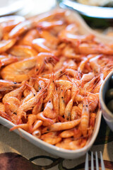 Portuguese coastal shrimp at homemade birthday party, Portugal