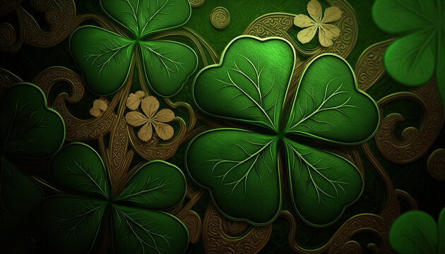 St. Patrick's Day Themed Background and Wallpaper Patterns, Images with Vivid Greens, Four Leaf Clovers, Lucky Fighting Irish, Celtic, Ireland