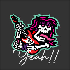 Illustration Rock and Roll Skull Playing guitar with Purple and Pink Color free vector