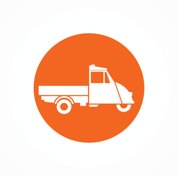 Three wheeler. Rick Shaw Sign. Taxi or parking logo. Tuk tuk. Minimalist design. Vector Illustration.