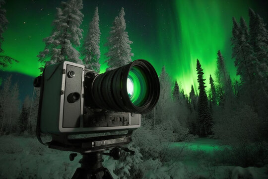 camera fotográfica foto da aurora boreal 