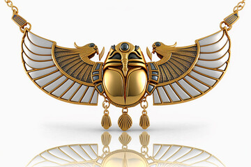 colar de ouro egipcio escaravelho dourado  - obrazy, fototapety, plakaty