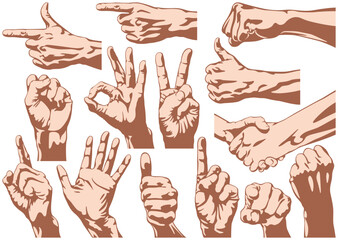 手のジェスチャー　いろいろなハンドサインのセット