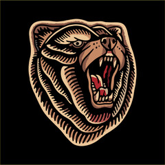 Illustrator Bear Head with brown color isolated black color free vector