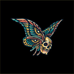 illustration of Head Skull With Butterfly Wings Color full Free Vector