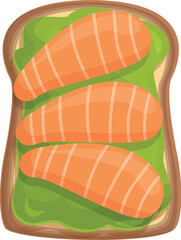 Red fish avocado toast icon cartoon vector. Bread slice. Salmon piece