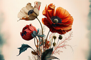 Poppy Flowers, Illustration, Generative AI