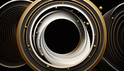 A black backdrop with white and gold circular lines is shown in an abstract form. The notion of digital technology's future - AI Generated