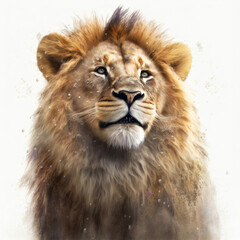 Lion sitting portrait white background