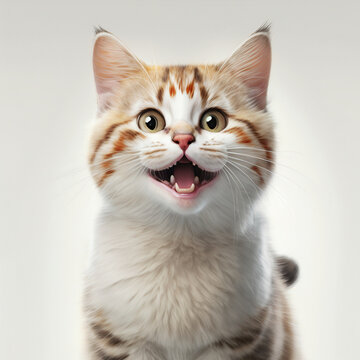 Cute happy cat sitting white background