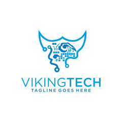 Modern technology Viking helmet logo vector icon template