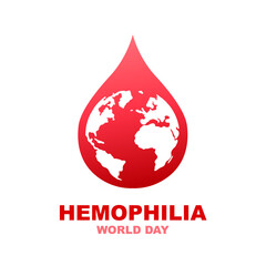 World Hemophilia Day. Greeting card, banner, poster, etc. Earth globe in a red drop of blood. Vector illustration