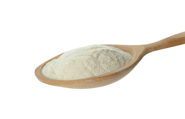 Fototapeta na wymiar Wooden spoon of agar-agar powder isolated on white