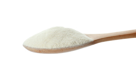 Wooden spoon of agar-agar powder isolated on white