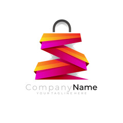 Shopping bag logo with letter S design template