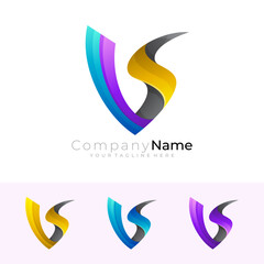 Simple letter V and S design combination. 3d colorful